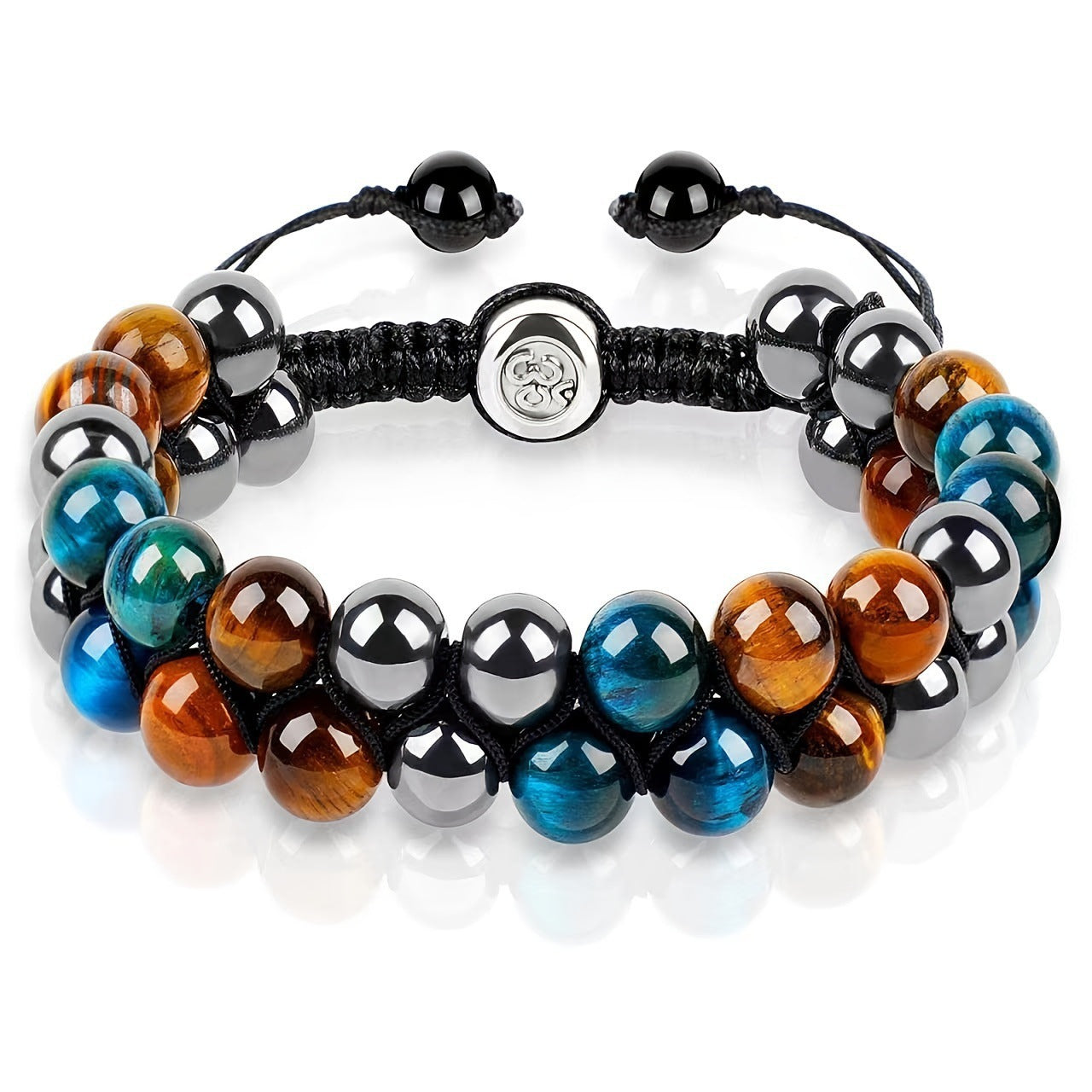 Women's & Men's Cat's Eye Green Pine Red Pattern Black Silk Phantom Natural Bracelet