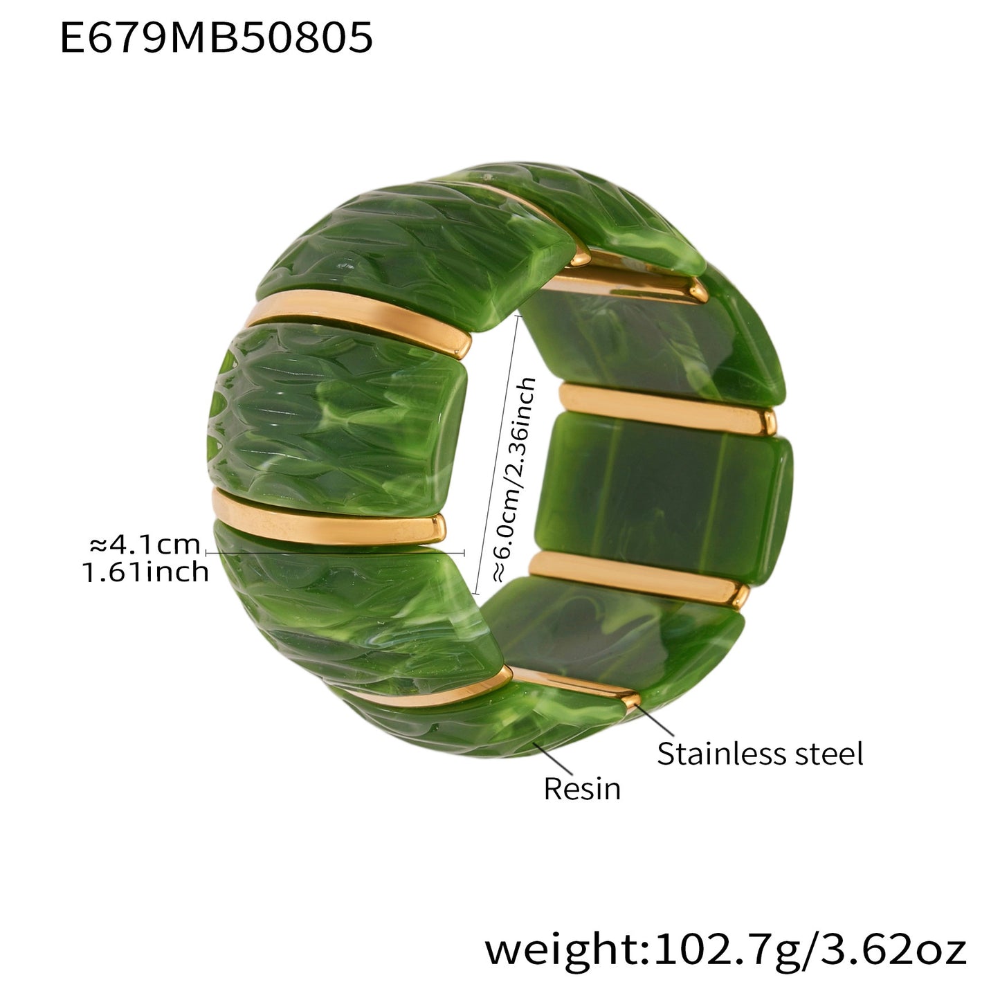 Color Matching Resin Wide Surface Elastic High Texture Fashion Stainless Bracelet