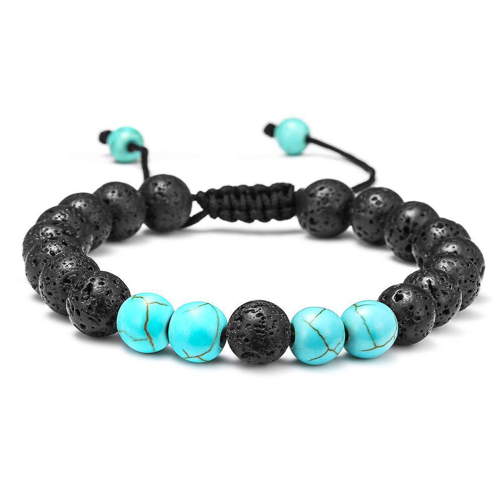 Turquoise Woven Lava Stone Adjustable Volcanic Bracelets
