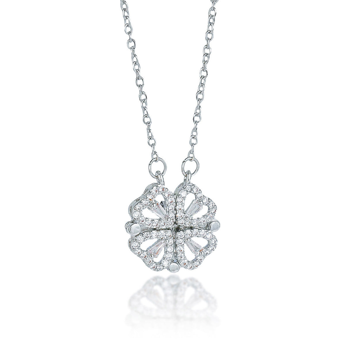 Women's Four-leaf Clover Heart Shape With Diamond Date Commuting Elegant Titanium Necklace