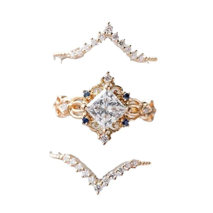 Zircon Three-piece Set Inlaid Rhombus Rhinestone Exquisite Rings