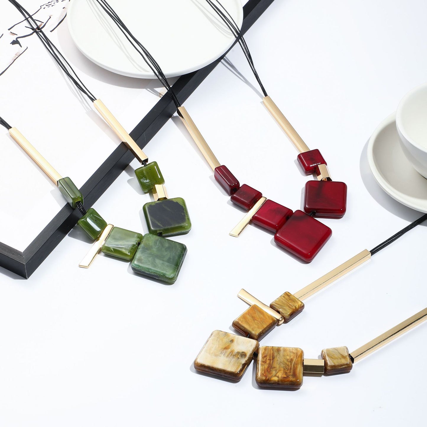 Fashion Wax Rope Acrylic Personalized Ethnic Style Long Sweater Chain Necklace