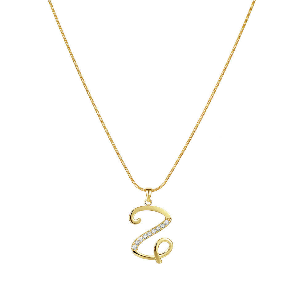 Letter Copper Inlaid Zircon Round Snake Bones Necklaces