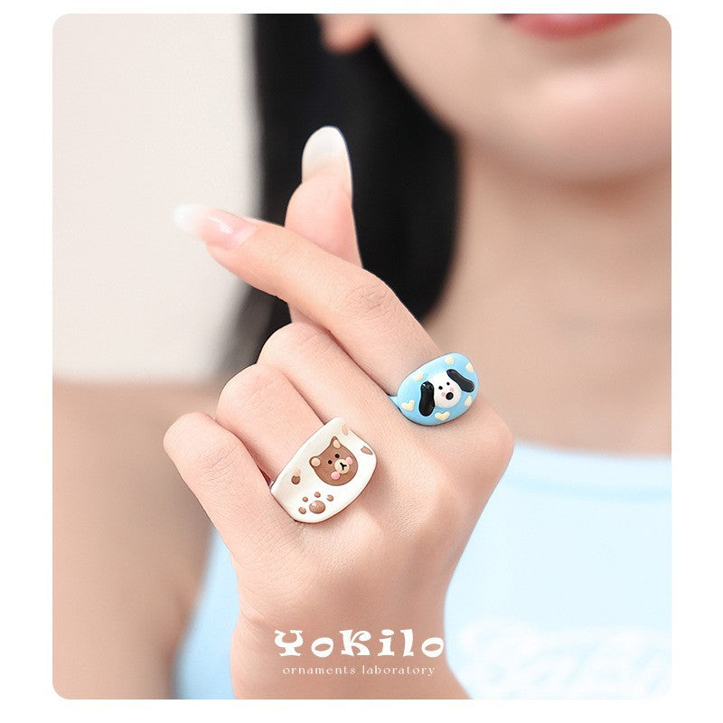 Niche Dopamine Animal Handmade Dripping Oil Cold Enamel Hand Ring
