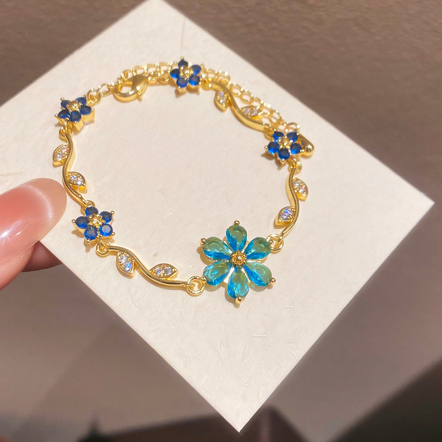 Lolita Sweet Gem Flower Dragonfly Light Luxury High-grade Zircon Real Bracelet