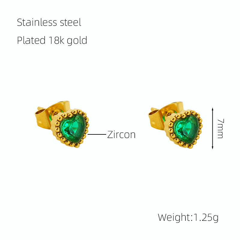 Women's Inlaid Zircon Heart-shaped Small Ear Titanium Earrings