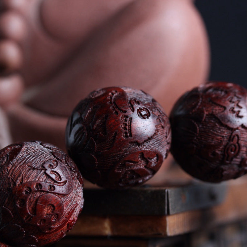 Women's & Men's Old Materials Pterocarpus Carved Twee Zodiac Zen Idea Buddha Beads Bracelets