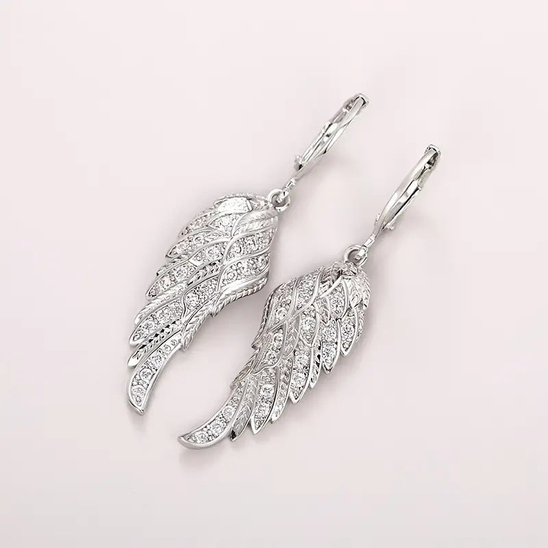 Popular Bridal Exquisite Luxury Feather Leaf Long Angel Earrings