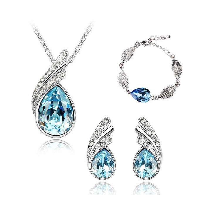 Water Drop Crystal Ear First Three-piece Jewelry Set