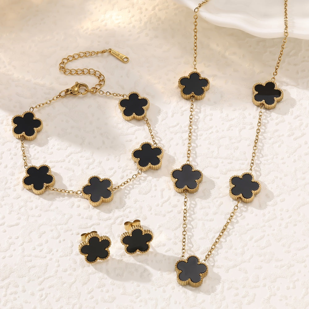 Women's Plating Temperament Wild Titanium Steel Lucky Five-leaf Necklaces