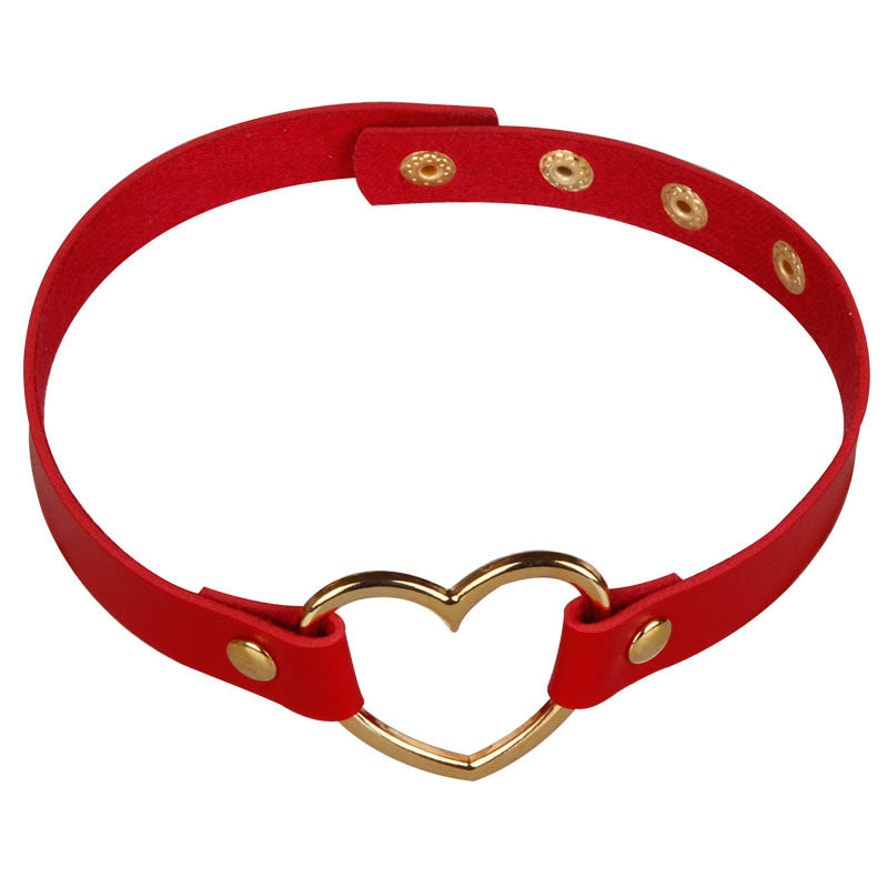 Women's Leather Golden Peach Heart-shaped Neck Band Collar