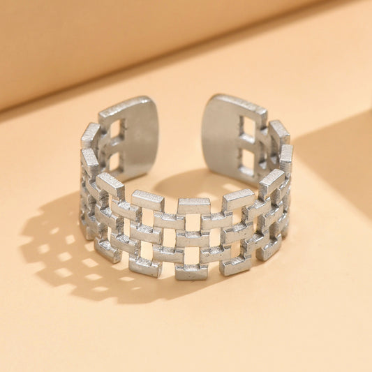 French Retro Double Row Square Chain Open Stainless Steel Rings