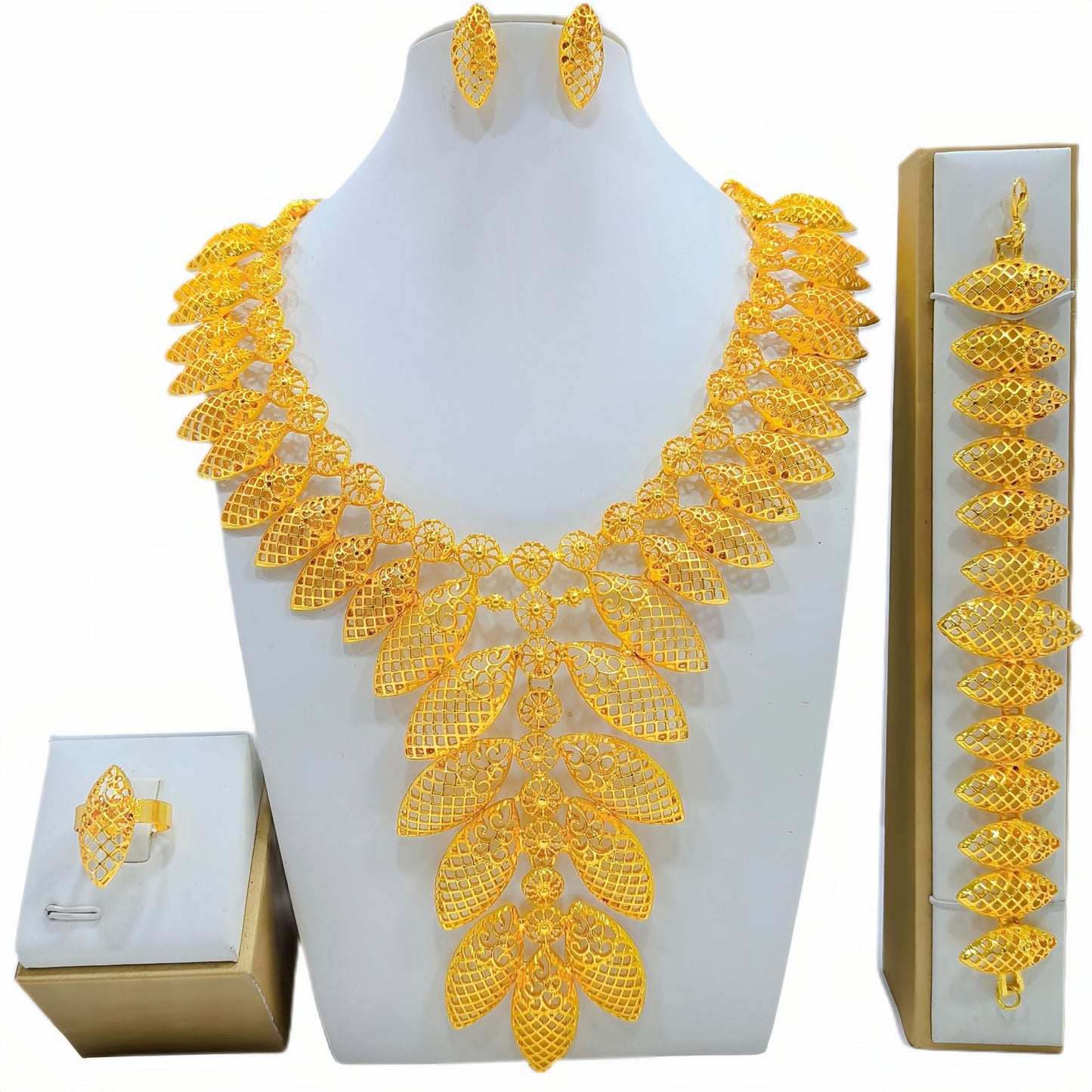 Stylish Women's Gold Wedding Bride Gift Jewelry Set