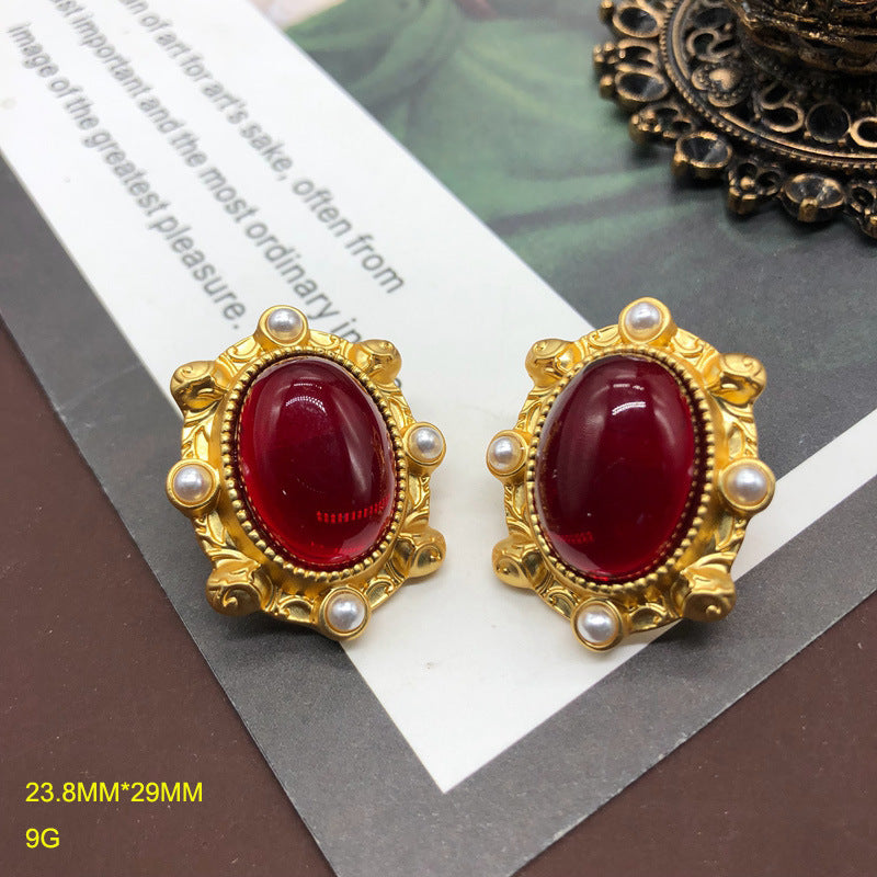 Western Gold-plated Colorful Jelly Glass Pearl Clavicle Chain Matching Rings