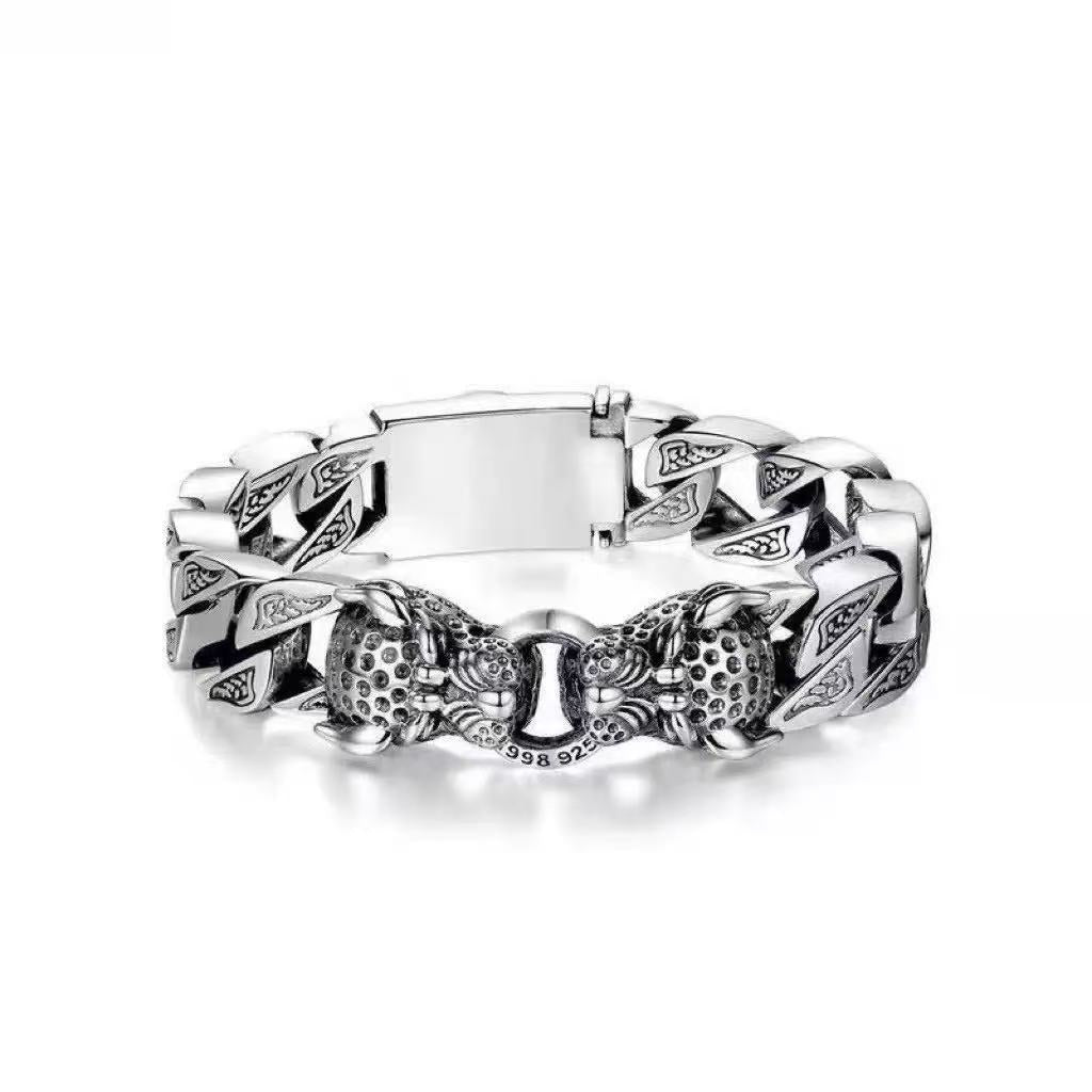 Men's Double Leopard Domineering Personalized Hand-woven Distressed Hip Hop Bracelets