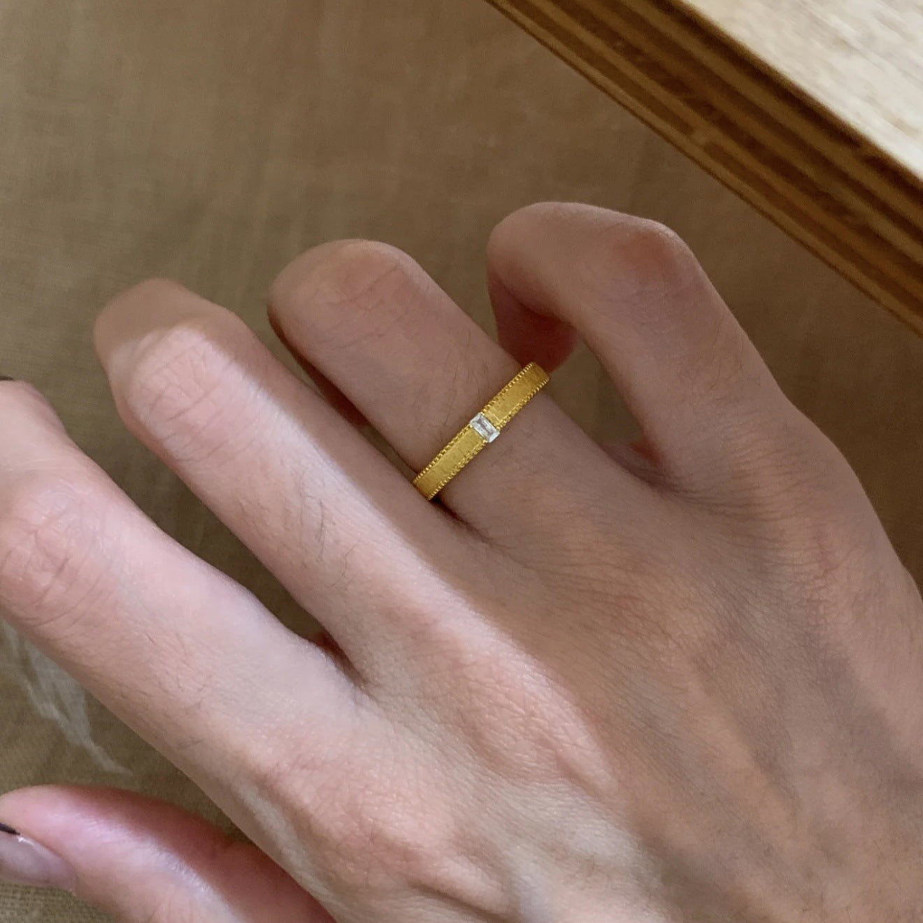 Women's & Men's Italian Antique Square Diamond Couple Simple Feeling Golden Light Luxury Ring