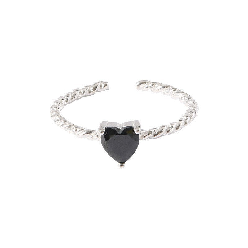 String Black Peach Heart Open-end Zircon Dark Sweet Cool Ring