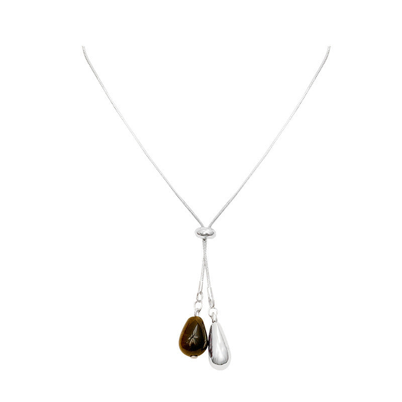 Tigereye Water Drop Pull Female Light Luxury Minority Design Sense Necklace
