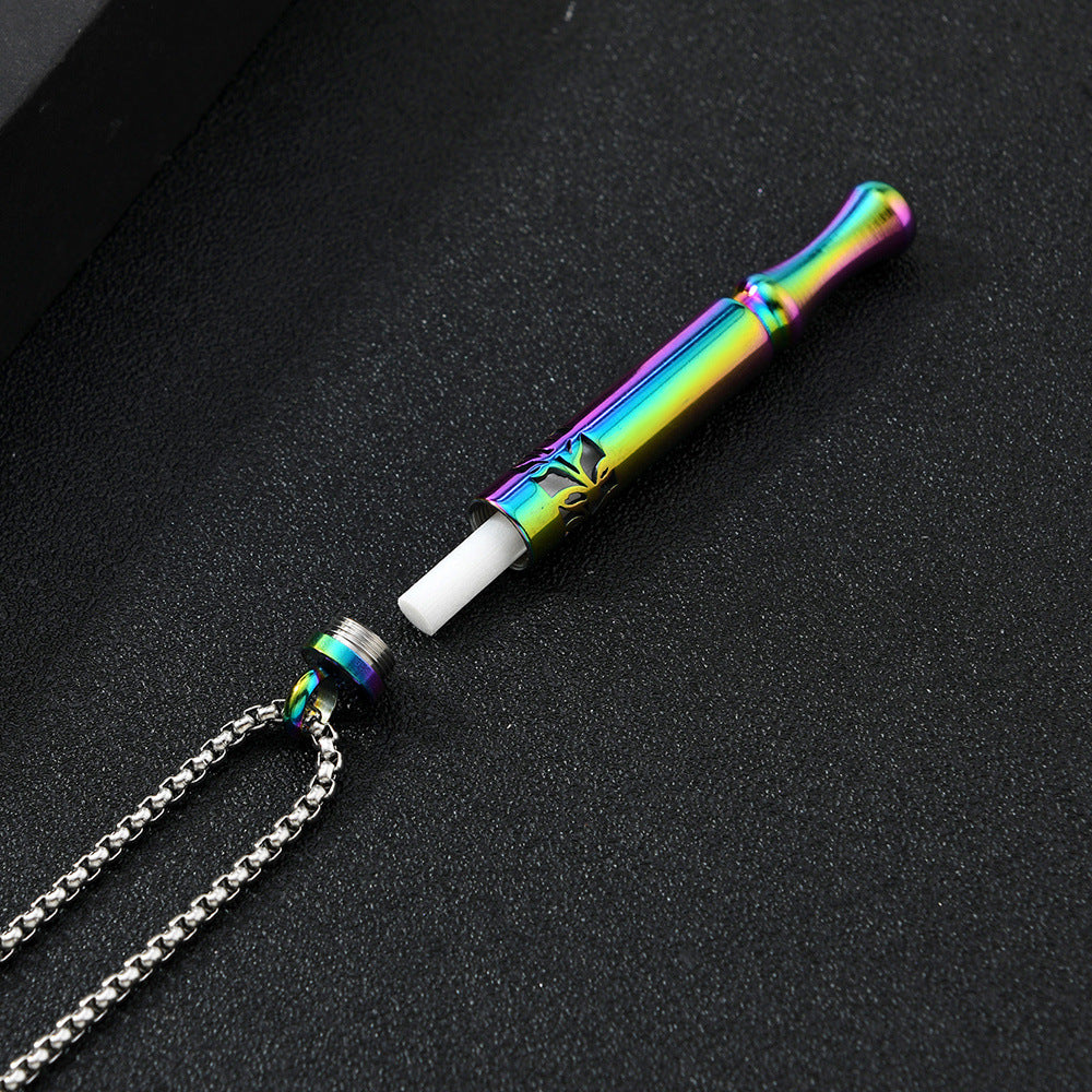 Pattern Whistle Titanium Steel Rotating Twist Aroma Sticks Necklace