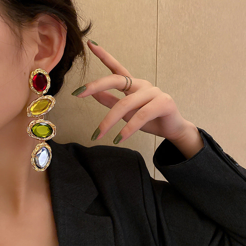 Women's Oval Sier Pin Eardrops Exaggerated Personalized Earrings