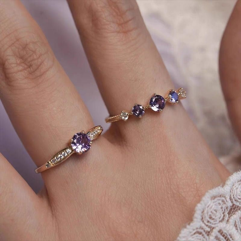 Women's Style Design Light Luxury Olive Green Purple Zircon Exquisite Minority Ring