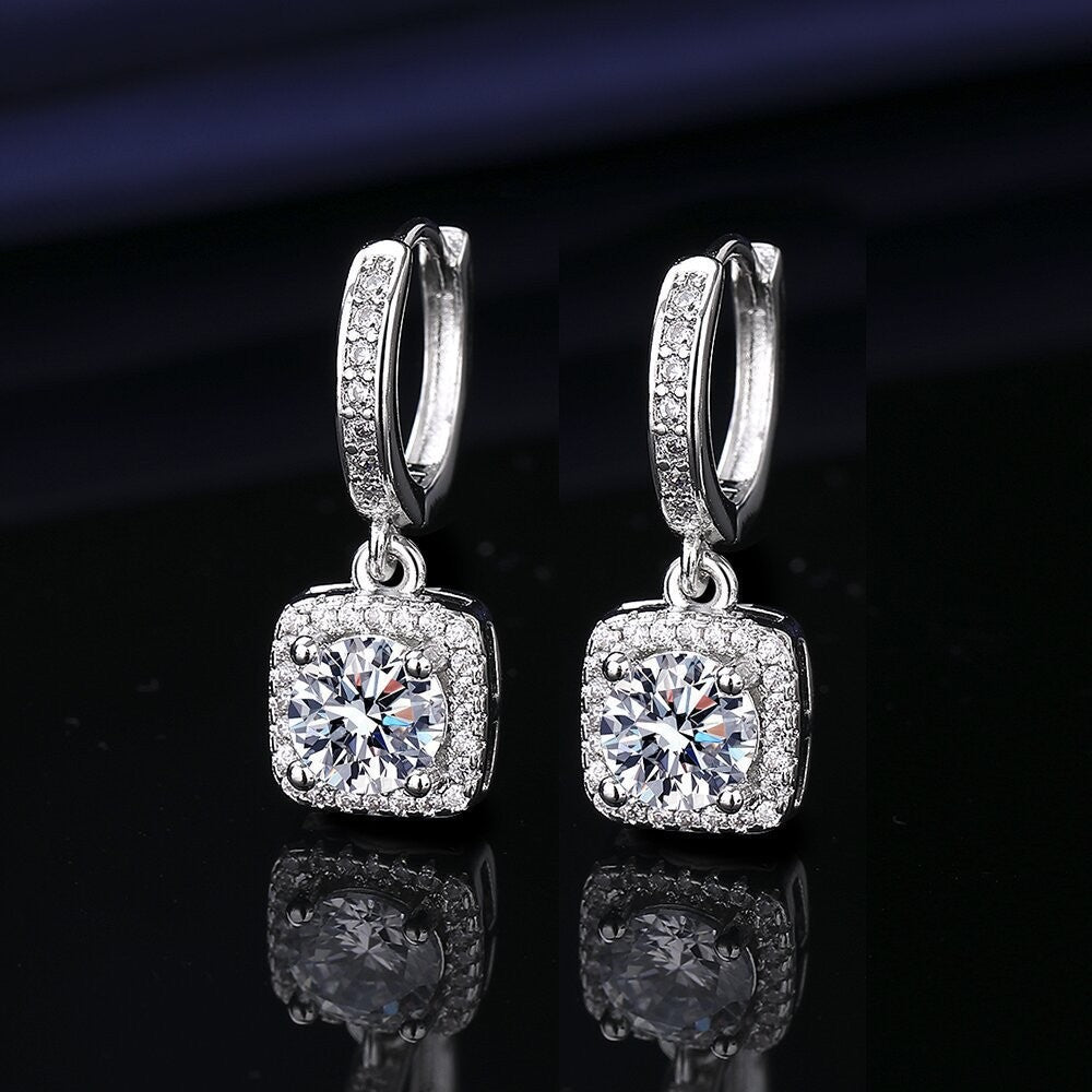 Moissanite Ear Female With Hearts Sterling Earrings