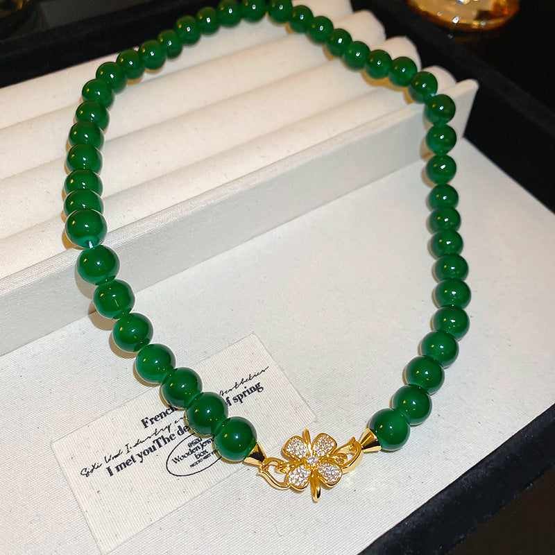 Emerald Geometric Glaze Beaded Chinese Simple High-grade Clavicle Necklaces