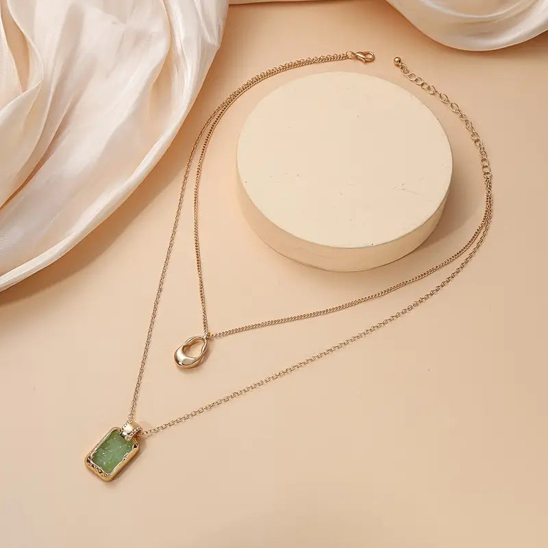 Square Color Resin Lady Twin Double Necklace
