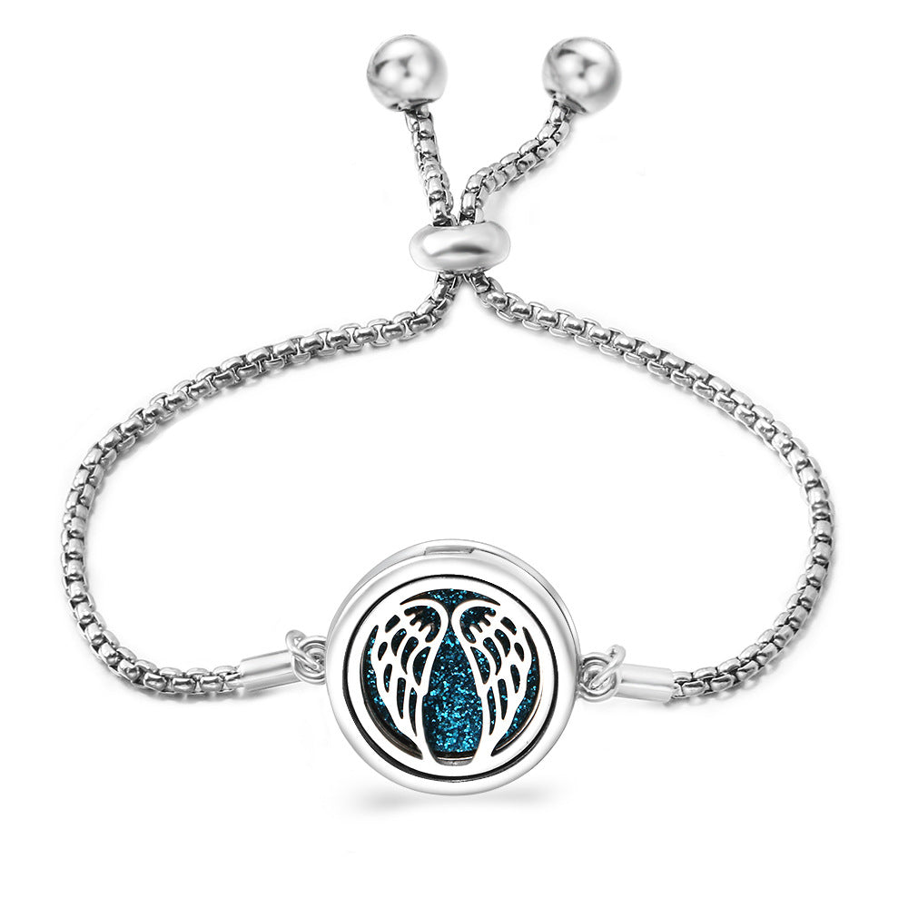 Fashion Angel Wings Box Essential Oil Diffuser Stainless Steel Adjustable Bracelet
