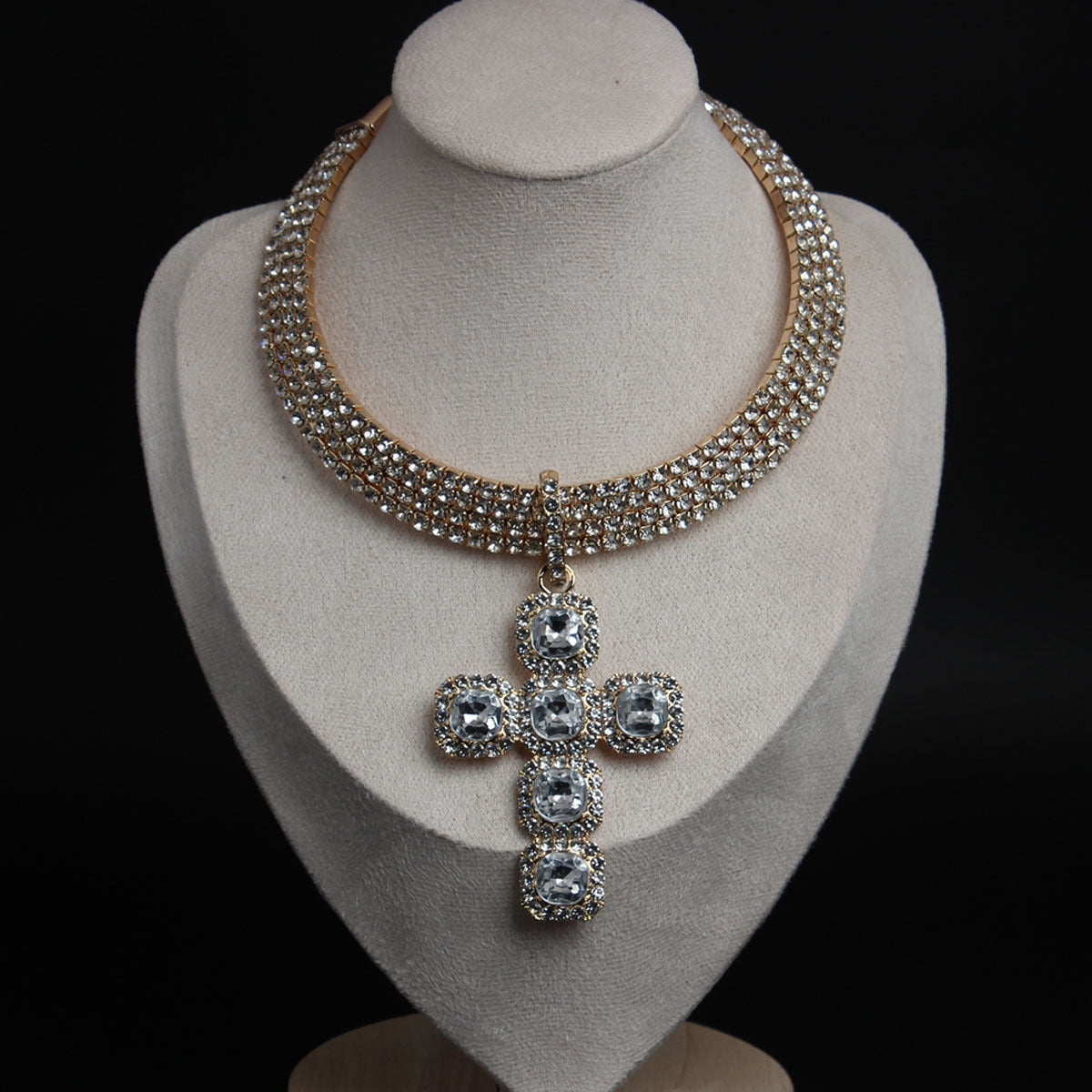 Fashion Personality Rhinestone Cross Exaggerated Female Collar