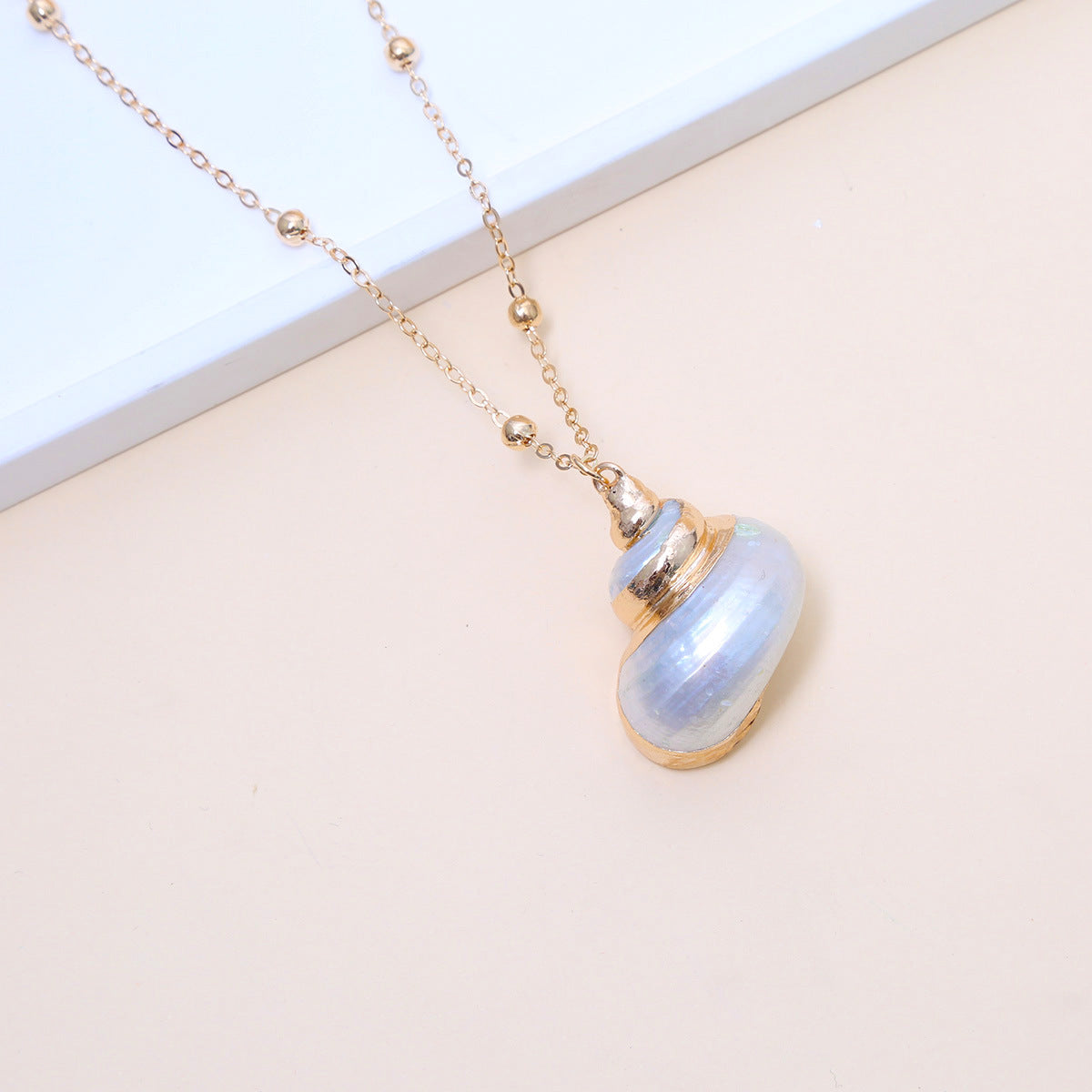 Ball Bead Chain Natural Shell Electroplated Necklace