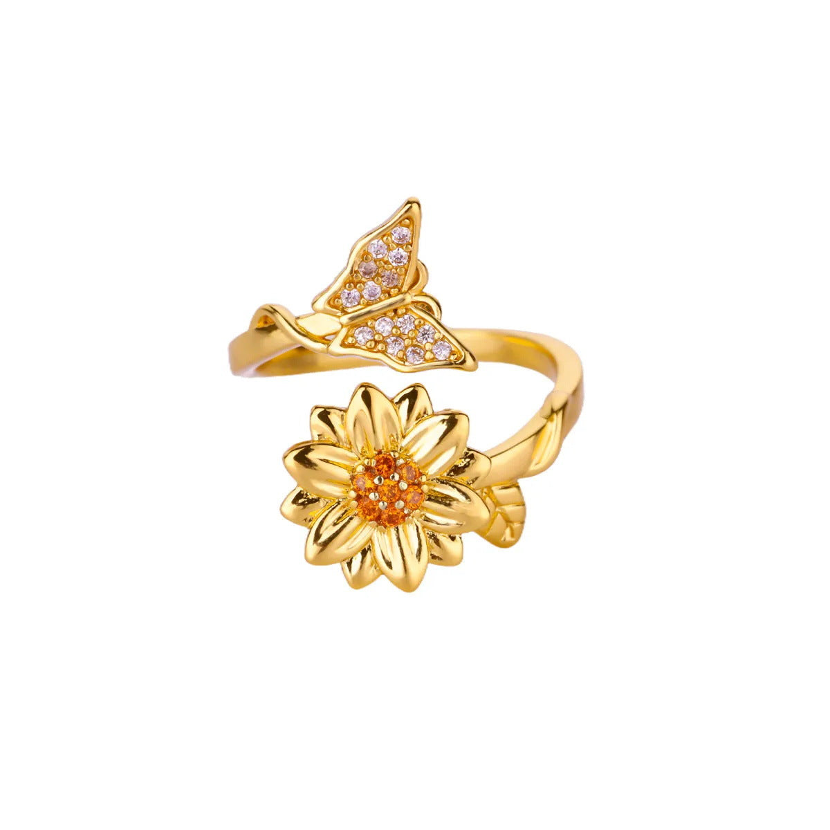 Women's Simple Rotatable Sunflower Decompression Open Rings