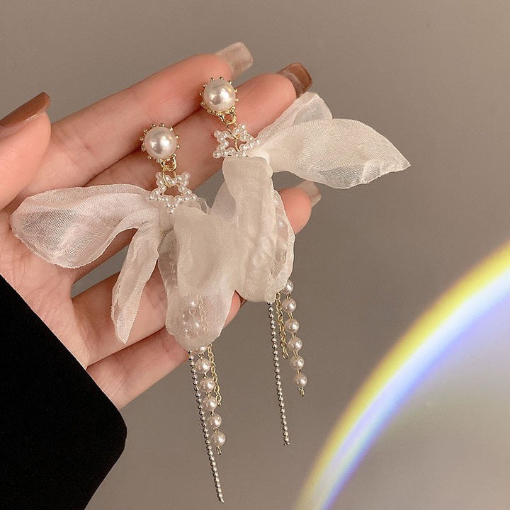 Pearl Flower Tassel Niche Temperament Atmosphere Affordable Earrings