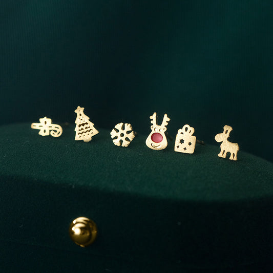 Series Combination Set Of Elk Snowflake Gift Box Earrings