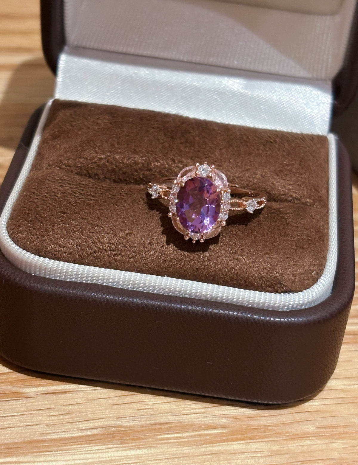 Women's Amethyst Rhinestone Big Diamond Rose Gold Refined Grace Ring