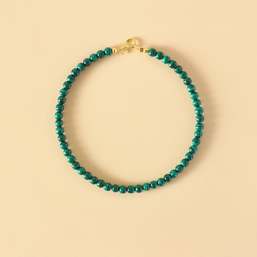 Women's Natural Green Malachite Rough Stone Thin Single Small Crystal Cute Bracelet