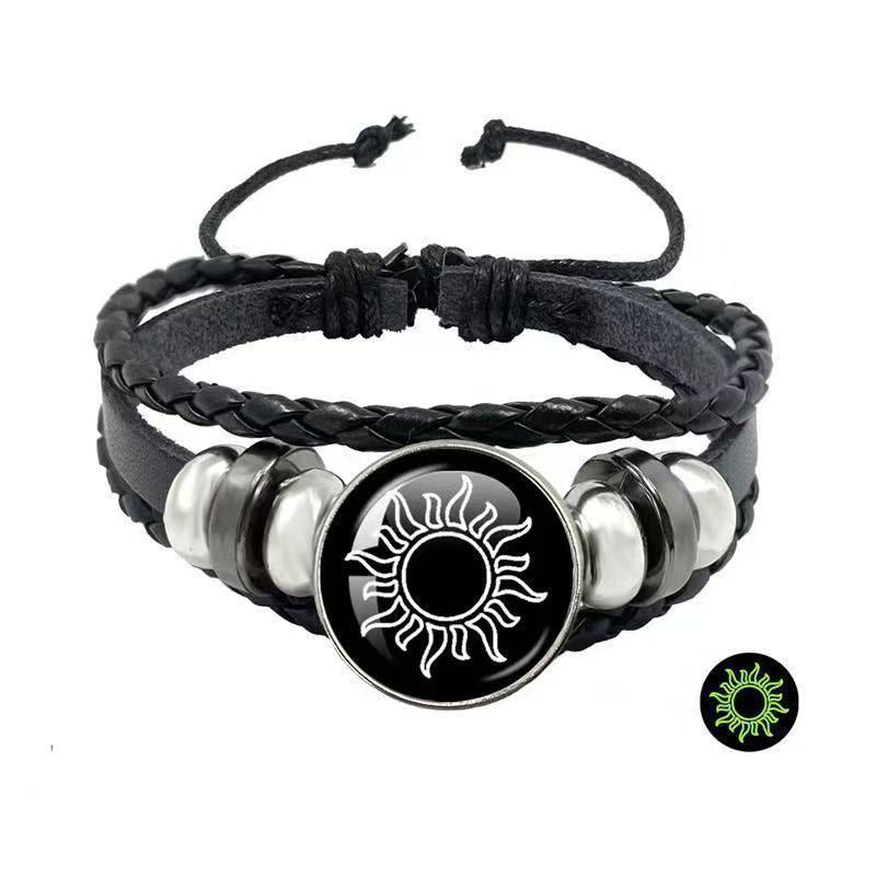 Women's & Men's Sun Moon Lovers Couple Leather Woven Bracelets