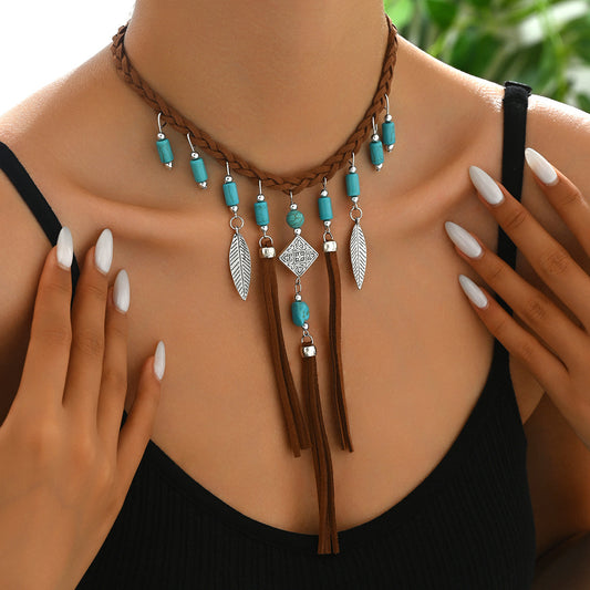 Tassel Vintage Feather Hat Horn Crescent Necklaces
