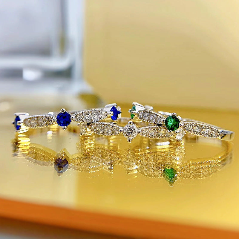 Golden Balls Treasure Sier Colorful Crystals Bow Fashion Simple Versatile Ring