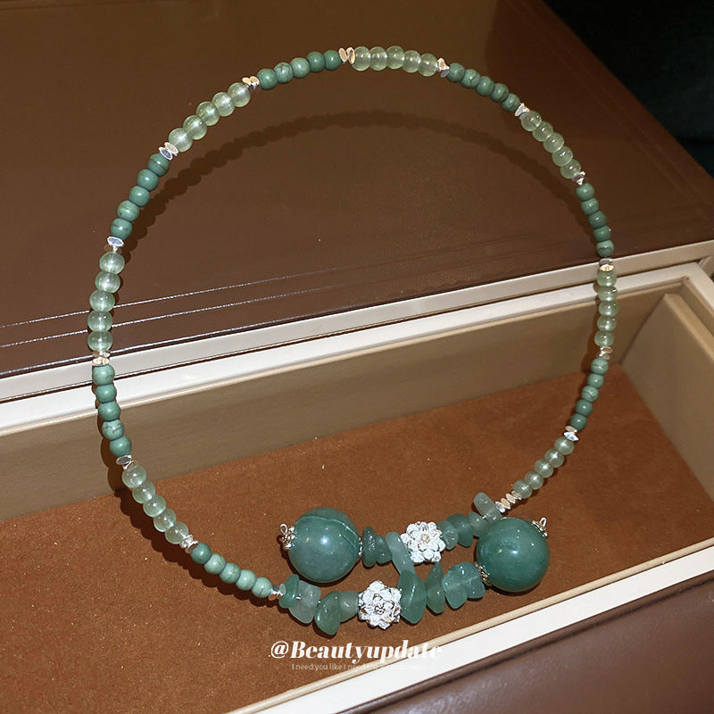 Style Contrast Color Beaded Lotus Jade High Sense Necklaces
