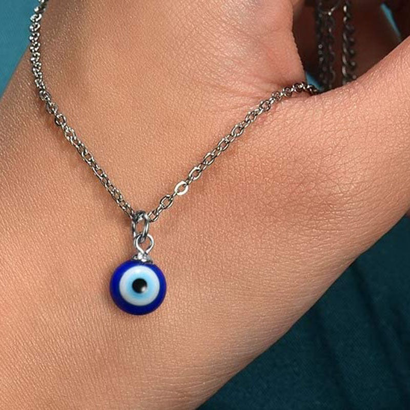 Round Beads Glass Ball Blue Eyes Devil Necklace