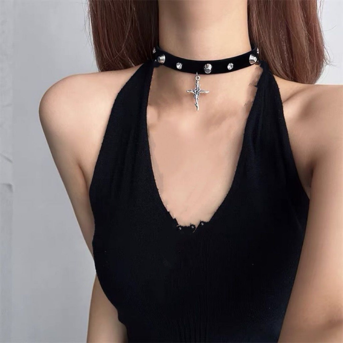 Cross Dark Hot Style Leather Rivet Punk Clavicle Collar
