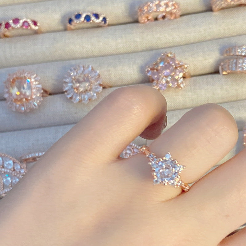 Palace Rose Golden Lace Hollow Open End Expensive Rings