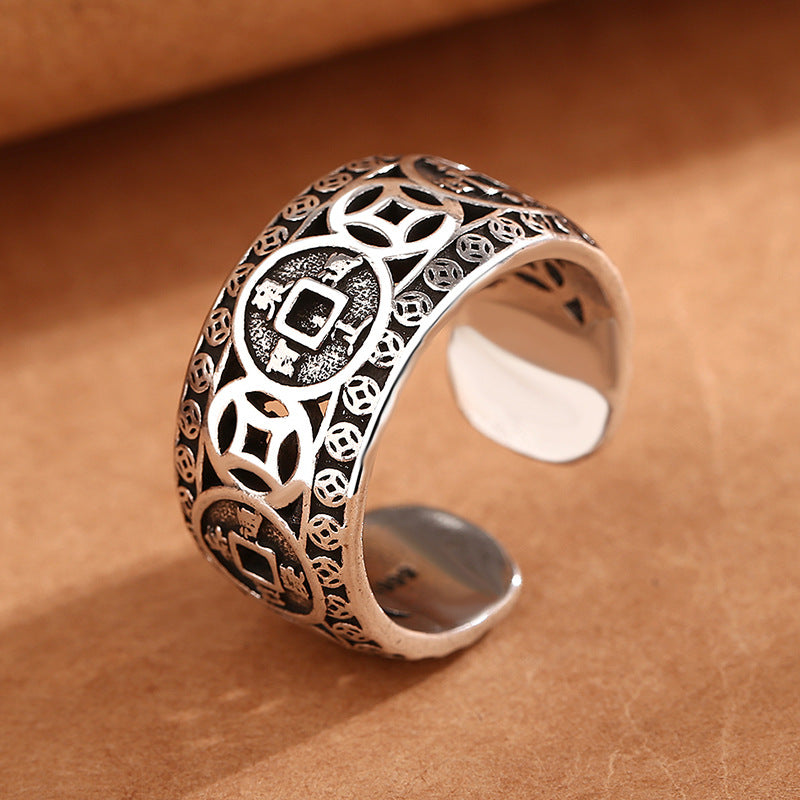 Women's & Men's Thai Sier Five Emperors Coin Personalized Fashion Open End Creative Ring