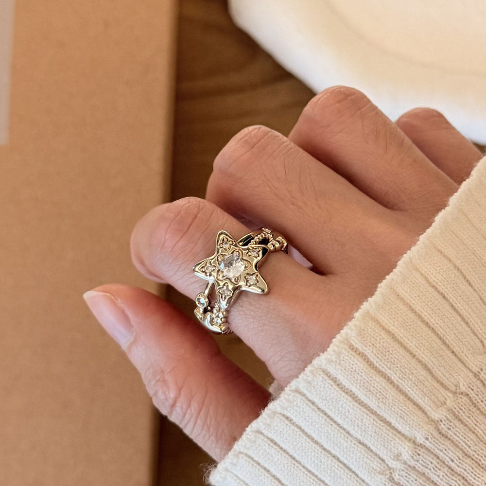 Women's Full Rhinestone Zircon Saturn Niche High-grade Light Ring