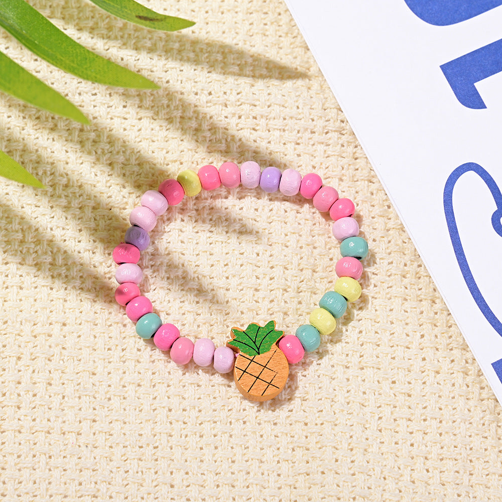 Children's Cartoon Wooden Environmental Protection Colorful Beaded Bracelet