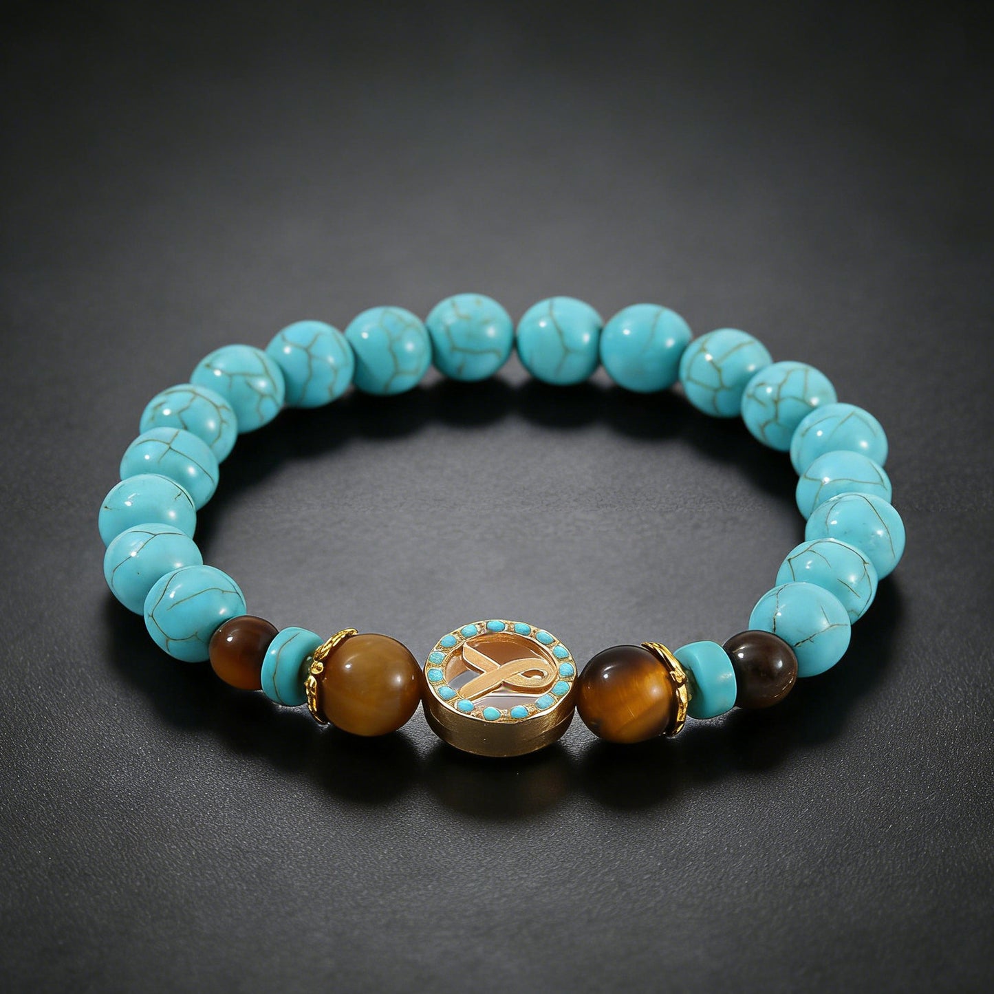 Turquoise Cross Natural Stone Beaded Vintage Bracelet