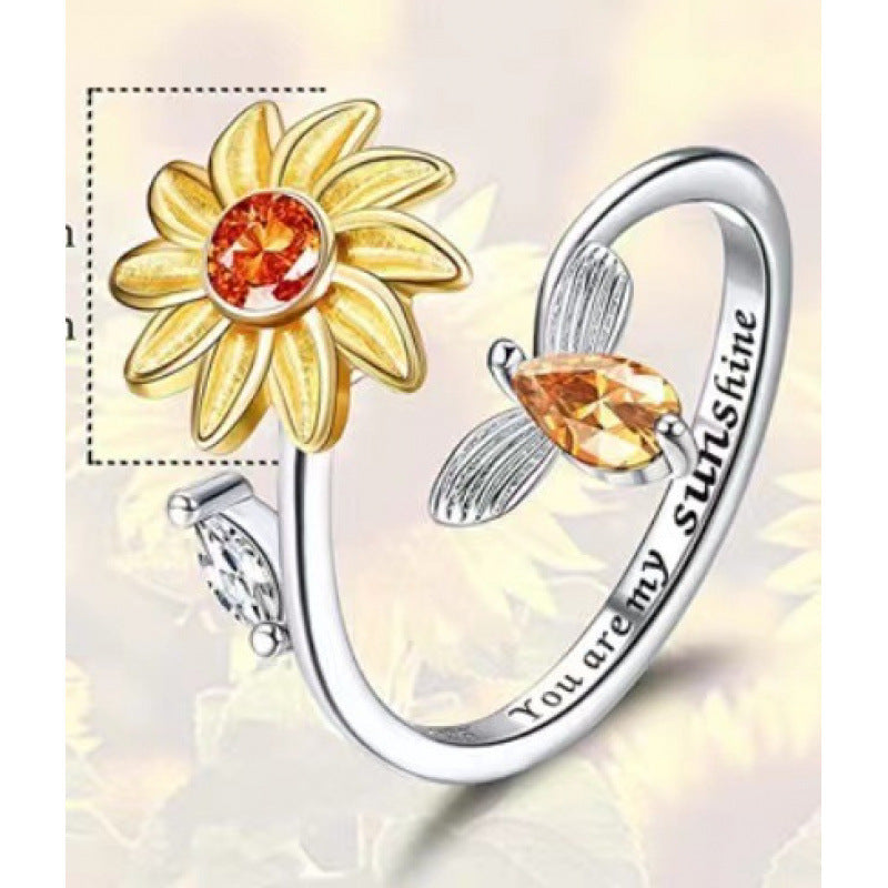 Women's Lettering Adjustable Anxiety Relief Open Decompression Zircon Ring