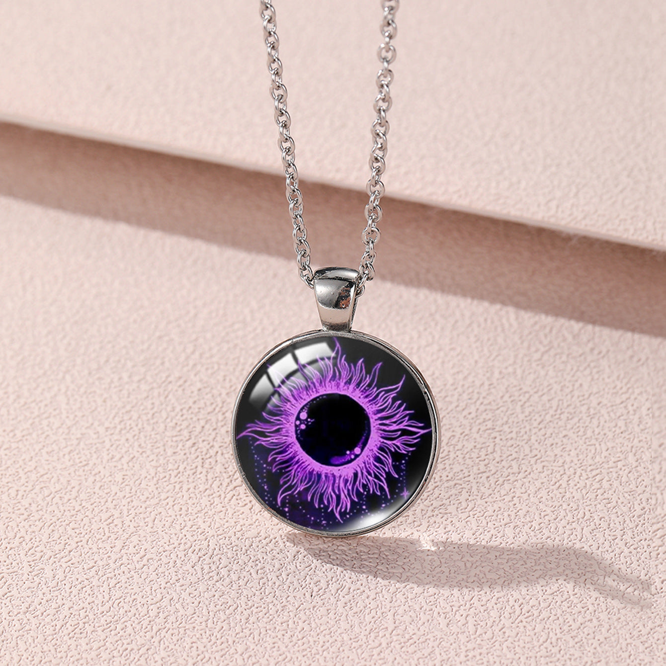 Sun Moon Lovers Couple Star Luminous Time Stone Valentine's Necklace