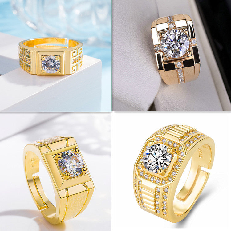 Men's Source Moissanite Open Mouth Man's Domineering Opening Adjustable Ring
